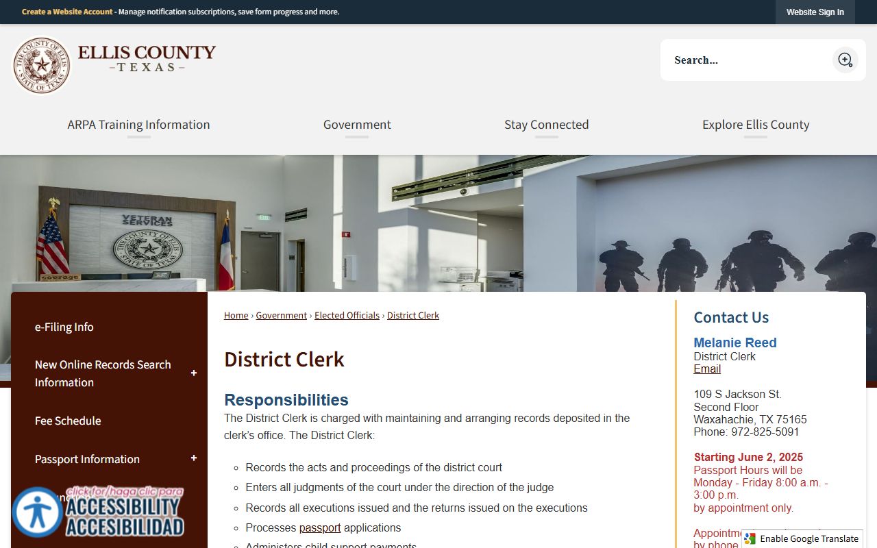 Ellis County District Clerk court records page