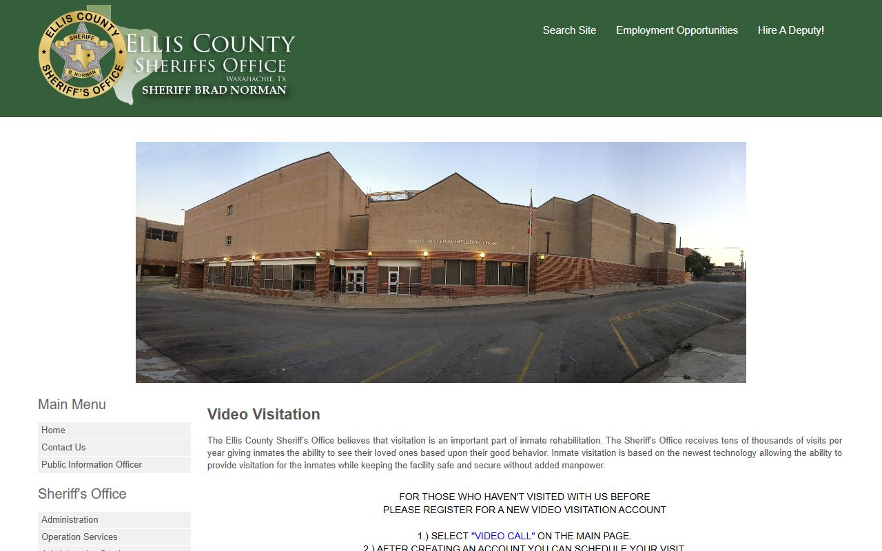 Ellis County inmate records video visitation instructions