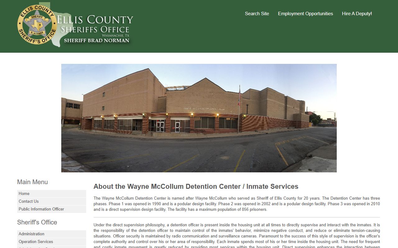 Wayne McCollum Detention Center inmate services page