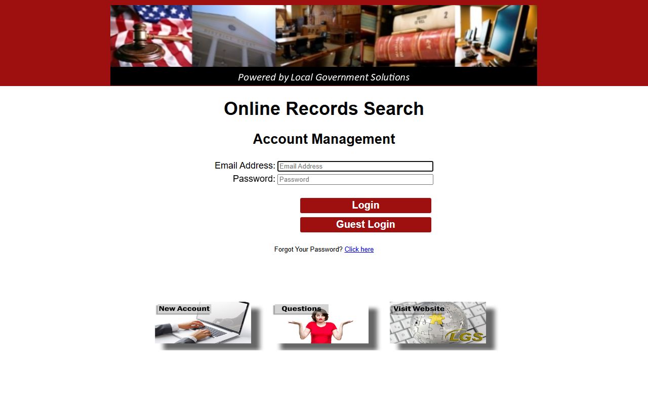 LGS Online Records Search login page for Ellis County records